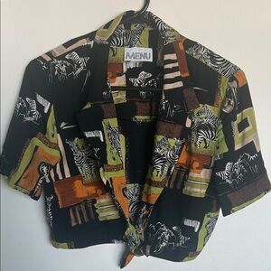 MENU Zebra Print Crop Top Tie Front Safari Festival Blouse